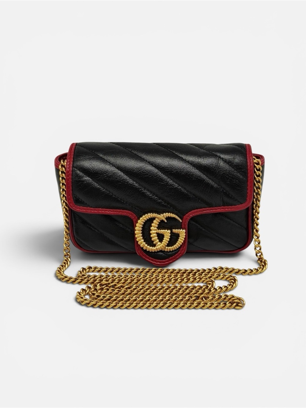 Gucci Black Leather Crossbody Bag with Red Trim and Gold Hardware